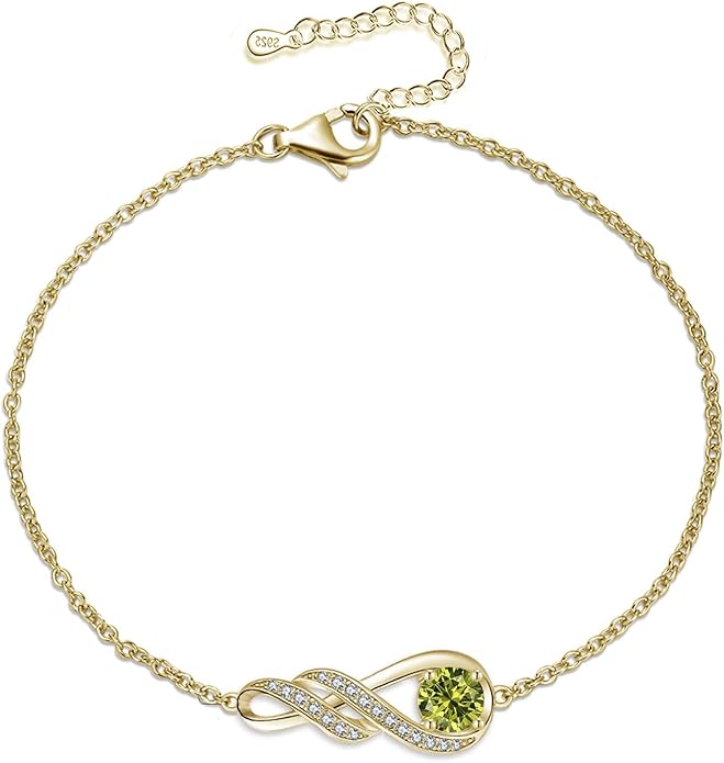 Birthstone Bracelets for Women 925 Sterling Silver Created Gemstone Bracelet Infinity Pendant Jewelry for Her, 6.7"+1.2"