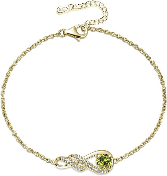 Birthstone Bracelets for Women 925 Sterling Silver Created Gemstone Bracelet Infinity Pendant Jewelry for Her, 6.7"+1.2"