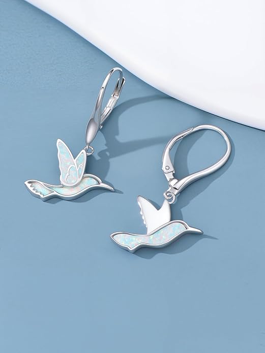 Phoenix/Dragonfly/Hummingbird/Butterfly/Dove Earrings 925 Sterling Silver Opal Animal Dangle Earrings Opal Jewelry Christmas Gifts for Women