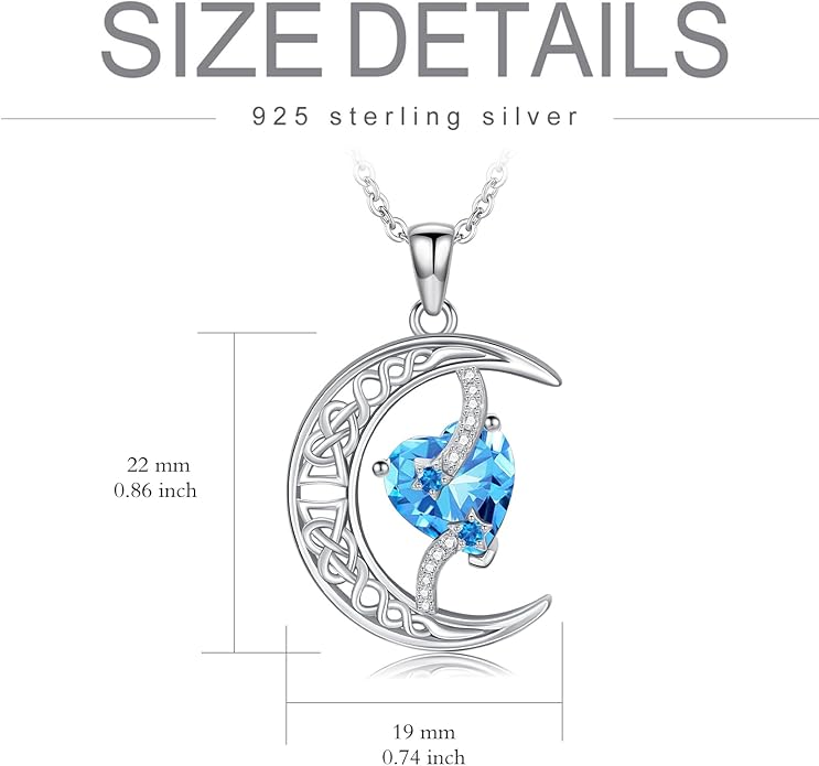 TOUPOP Moon and Star Birthstone Necklace for Women 925 Sterling Silver Celtic Moon Jewelry Birthday Christmas Gifts for Her Girlfriend