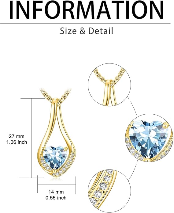 Birthstone Necklaces for Women,18k Yellow/White Gold Plated Forever Love Heart Infinity Pendant Necklace Anniversary Jewelry Christmas Birthday Gifts for Women Her Wife Girlfriend