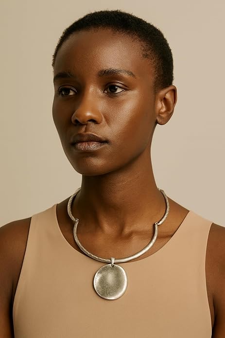 Pendant Necklaces for Women, Sculptural Circle Necklace with Pendant, Link Collar Design, Fashion Jewelry Statement Piece