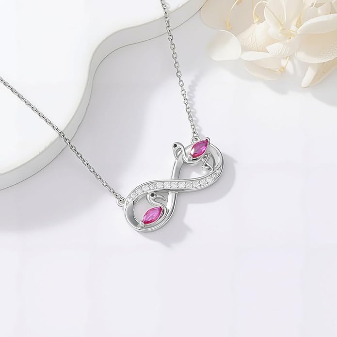 JUSTKIDSTOY Flamingo Necklace 925 Sterling Silver Animal Pendant with Cubic Zirconia Flamingo Bird Necklace Gifts for Women Wife Girlfriend