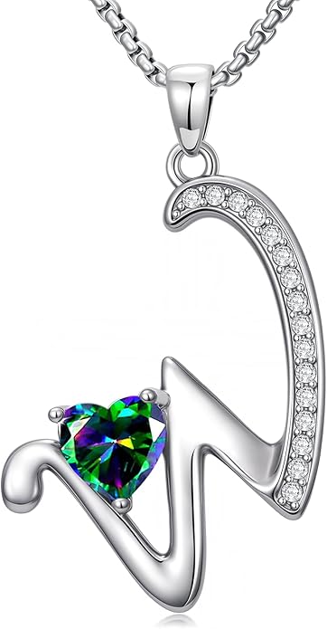 Christmas Gifts for Women Alphabet A to Z Initial Birthstone Pendant Necklaces for Women - 18k White Gold Plated Personalized Name Jewelry Valentine Mothers Day Birthday Gifts for Women Her Girlfriend