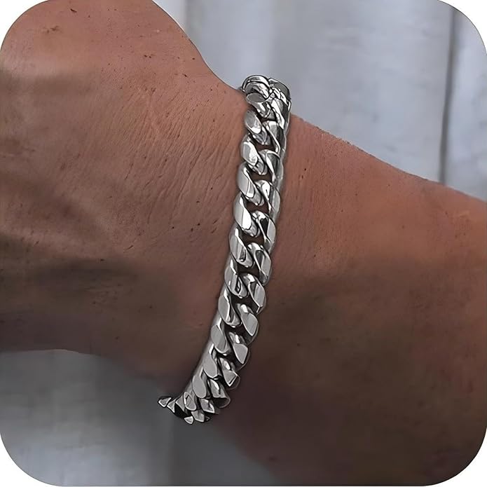 Cuban Link Bracelet for Men, 10mm Wide, Smooth Exquisite Casual Cuba Mens Cuff Jewelry Gift