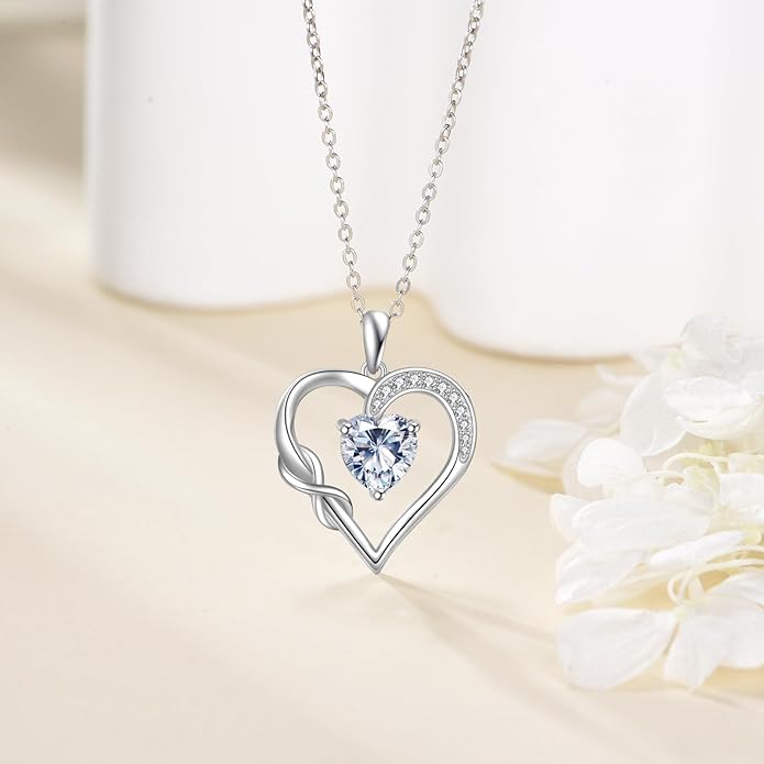 Birthstone Necklace for Women 925 Sterling Silver Infinity Heart Birthstone Pendant Necklace Infinity Heart Jewelry Birthday Holiday Gifts for Her