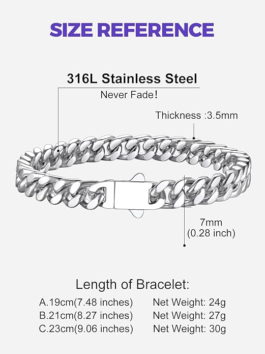 Richsteel 5/7/9/12mm Wide Miami Cuban Link Chain Bracelet for Men Women,Stainless Steel/Gold/Black Plated,7.4/8.2/9 Inch Length,Hip Hop Urban Street-wear Jewelry(Gift Wrapped)