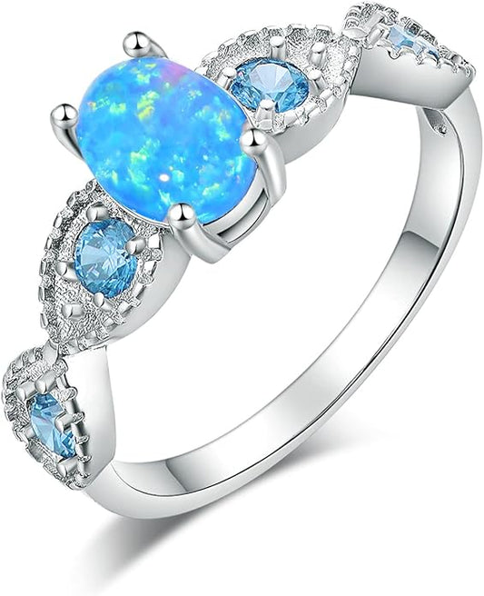 CiNily 18K Gold Plated Opal Ring-White Fire Opal & Amethyst & Cubic Zirconia Women Jewelry Gemstone Engagement Anniversary Ring Size 5-13