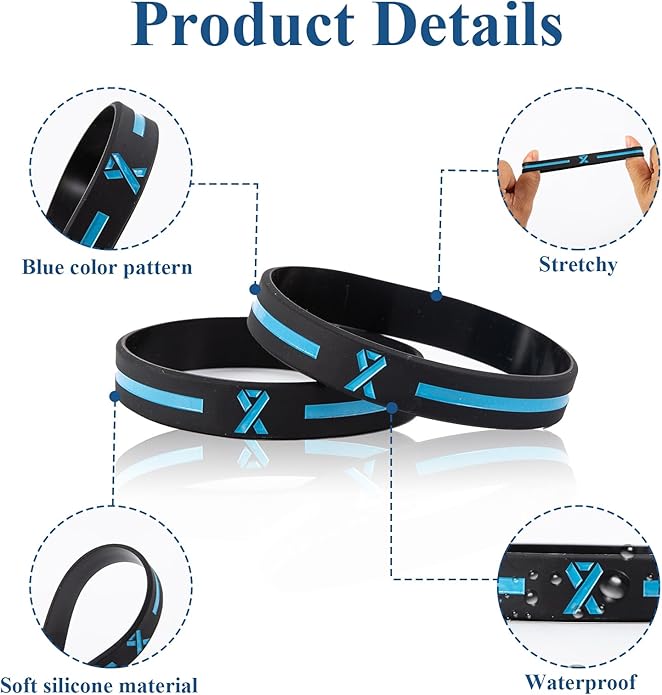 18Pcs Prostate Cancer Awareness Bracelets Light Blue Ribbon Silicone Wristband for Men Women Men's Health ALS Thyroid Lymphedema Cancer Awareness Bracelet for Men Event Support Favor Gifts