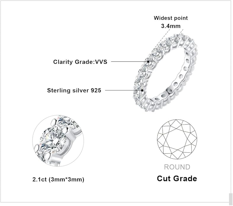 JewelryPalace 6 Stone Cubic Zirconia Half Eternity Stackable Wedding Rings for Women, 14K White Yellow Rose Gold Plated 925 Sterling Silver Promise Rings for Her, Simulated Diamond Wedding Band Ring