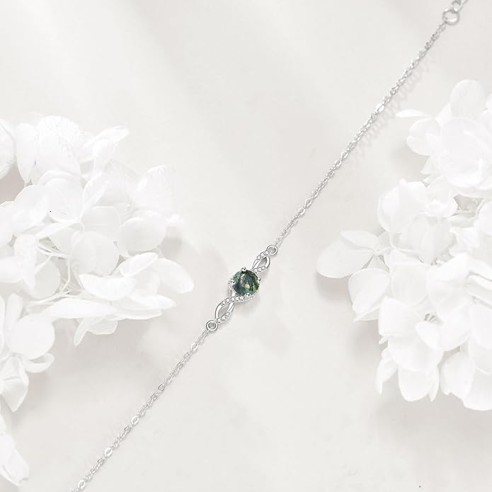 Mustard Seed Cross/Paw Print/Butterfly/Sunflower/Compass/Moss Agate Bracelet for Women 925 Sterling Silver Graduation Link Bracelet Jewelry for Women
