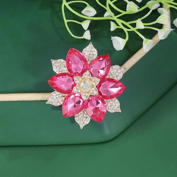 Rhinestone Sunflower Brooch Pin for Women Red Black Purple Large Flower Broochs Snowflake Brooch Marquise Wreath Brooches Jewelry