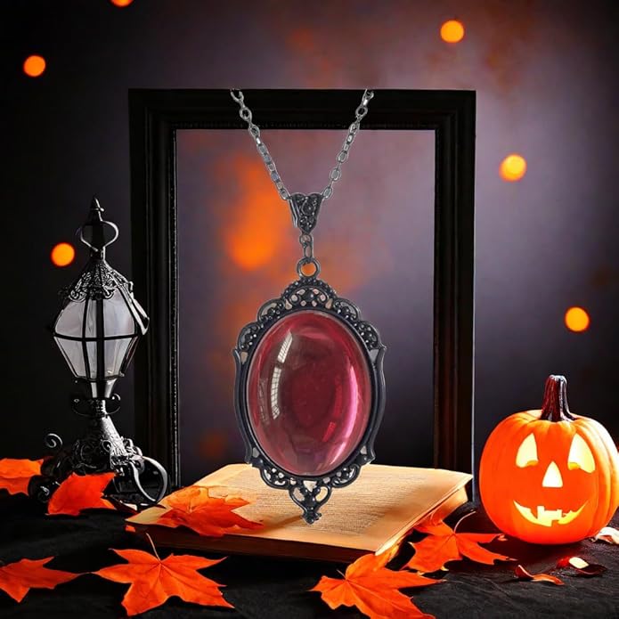 MIFYNN Gothic Stardust Crystal Cameo Necklace Red Purple Crystal Pendant Necklace Vintage Satan Demon Halloween Jewelry for Women