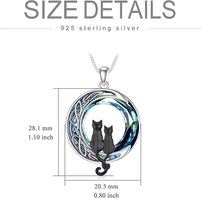 TOUPOP Christmas Cat Gifts for Cats Lovers One Two Three Four Cats Necklace Sterling Silver Cats on the Moon Pendant Necklace with Blue Circle Crystal Birthday Christmas Celtic Jewelry Gifts for Women