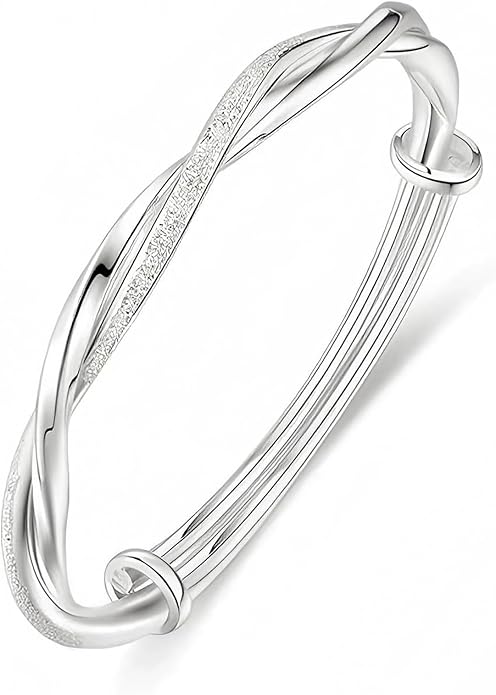 S925 Silver Bangle Bracelet for Women, Elegant Women‘s Sterling Silver Bracelet Bangle Adjustable 6.4-7.8 inches Small Size