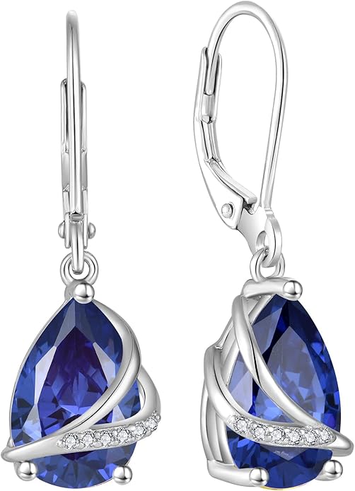 Birthstone Dangle Drop Earrings for Women 925 Sterling Silver Teardrop Leverback Earrings Jewelry Gifts for Wife Mother Her