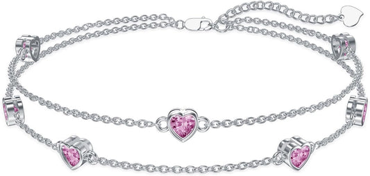 Dorunmo Heart Birthstone Anklet Bracelets for Women 925 Sterling Silver Birthday Jewelry Best Mother's Day for Women Wife
