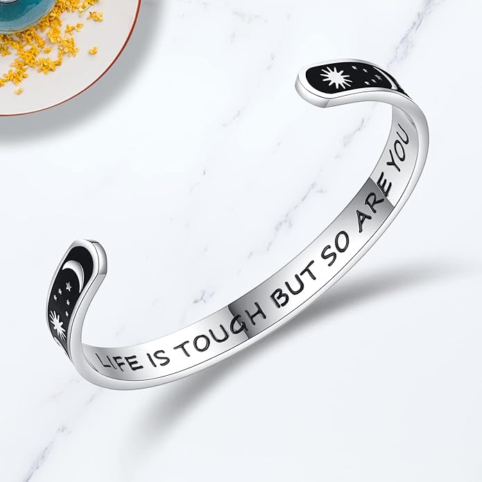 TONY & SANDY Inspirational Bracelets for Women Teen Girls Personalized Gifts for Daughter Granddaughter Mom Sister Friends Stainless Steel Engraved Cuff Birthday Easter Christmas