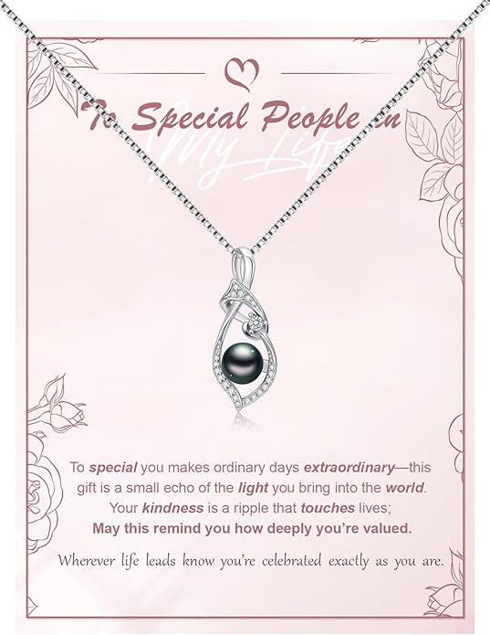 KANNSOAR Tahitian Black Pearl AAAA 18K White Gold Plated Sterling Silver Trendy Pendant Necklace for Women Wife Mom Girlfriend Valentine Her Jewelry Gift for Anniversary Birthday