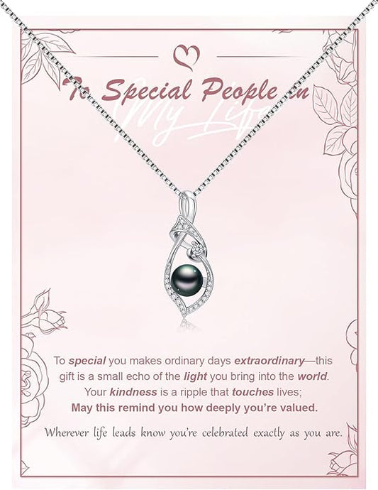 KANNSOAR Tahitian Black Pearl AAAA 18K White Gold Plated Sterling Silver Trendy Pendant Necklace for Women Wife Mom Girlfriend Valentine Her Jewelry Gift for Anniversary Birthday