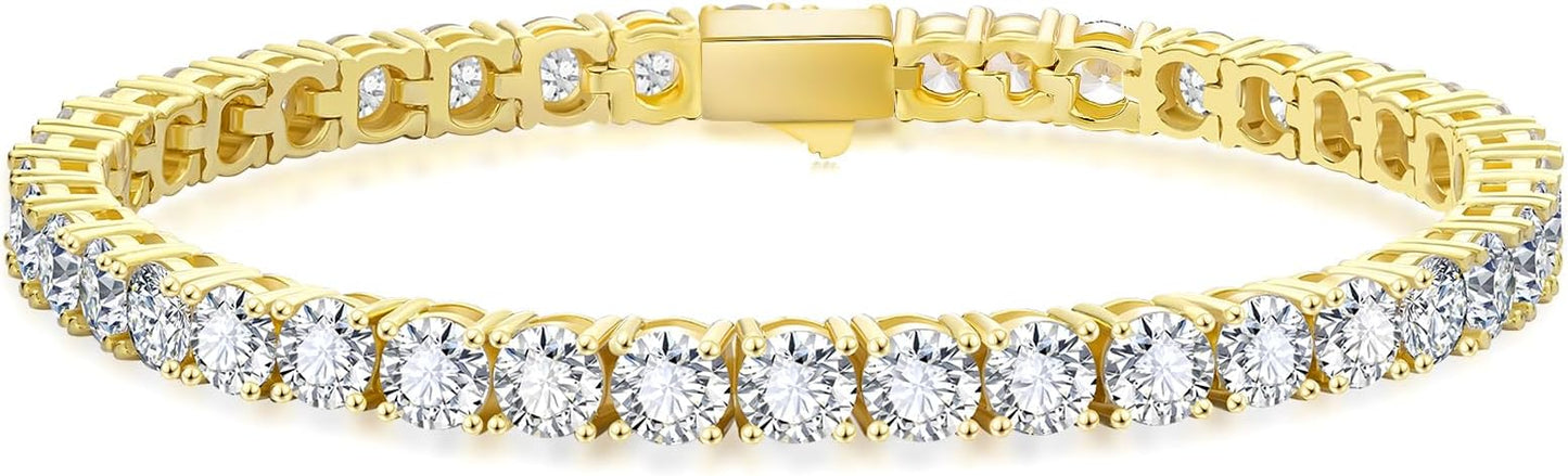 KRKCLIFE Tennis Bracelets for Women Men, 14K Gold Plated Hypoallergenic Classic Round AAAAA Cubic Zirconia, 3/4/5mm Width, Elegant Jewelry Anniversary Birthday Gifts for Her Him Wife Mom 6.5-8 Inch