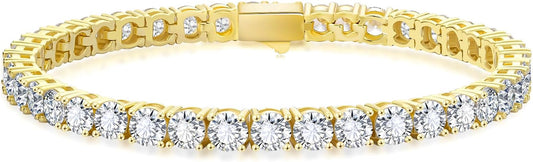 KRKCLIFE Tennis Bracelets for Women Men, 14K Gold Plated Hypoallergenic Classic Round AAAAA Cubic Zirconia, 3/4/5mm Width, Elegant Jewelry Anniversary Birthday Gifts for Her Him Wife Mom 6.5-8 Inch