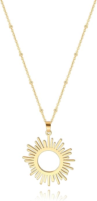 CANEVINKA 18K Gold Plate Coin Pendant Necklace for Women Dainty Compass Sunflower Necklaces Personalized Chain Layered Jewelry