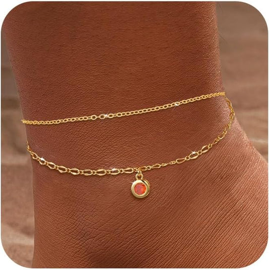 2/3 PCS Gold Anklets for Women Waterproof Cuban Link Anklet Beaded Bracelets Stackable Bracelets 14K Gold Plated Custom Jewelry Gifts Non Tarnish Lightweight