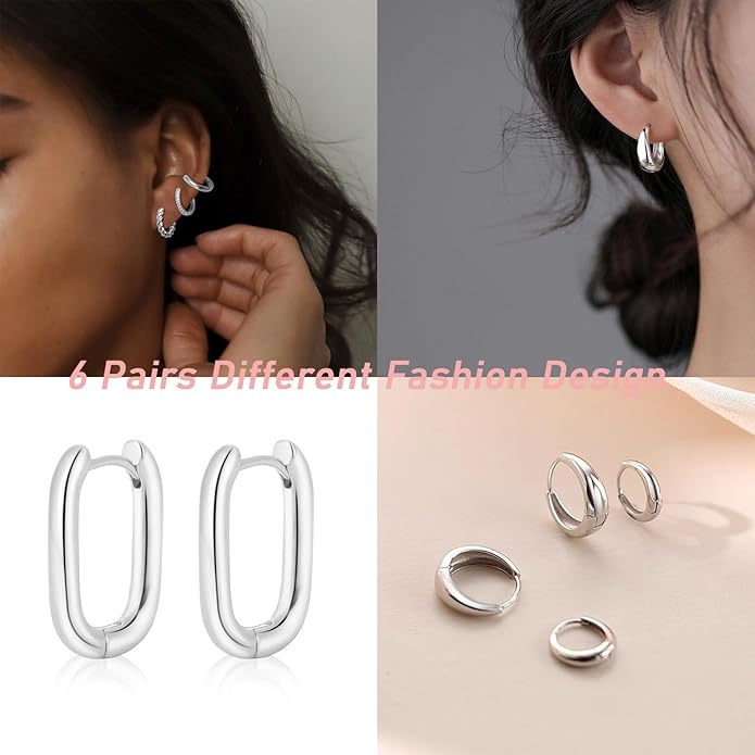 MIDEEO Gold/Sliver Chunky Hoop Earrings Set for Women, 14K Gold Plated Twisted Huggie Hoop Earring Hypoallergenic Thick Open Lightweight Chunky Hoop Earrings Jewelry for Gifts