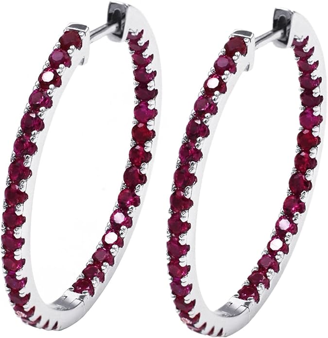 Moissanite Hoop Earrings for Women, S925 Sterling Silver, 18K White Gold Plated, D Color VVS1