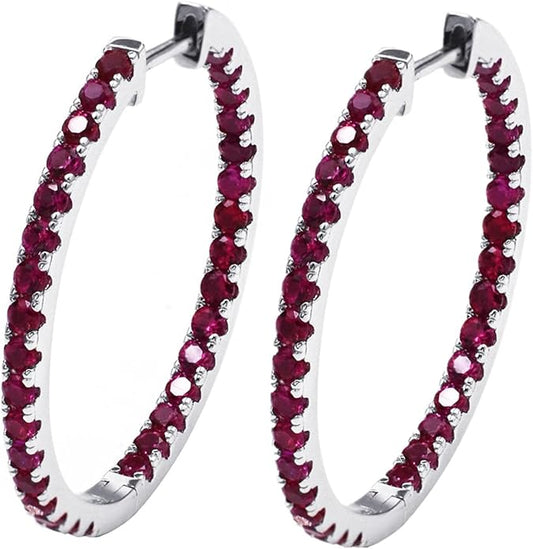 Moissanite Hoop Earrings for Women, S925 Sterling Silver, 18K White Gold Plated, D Color VVS1