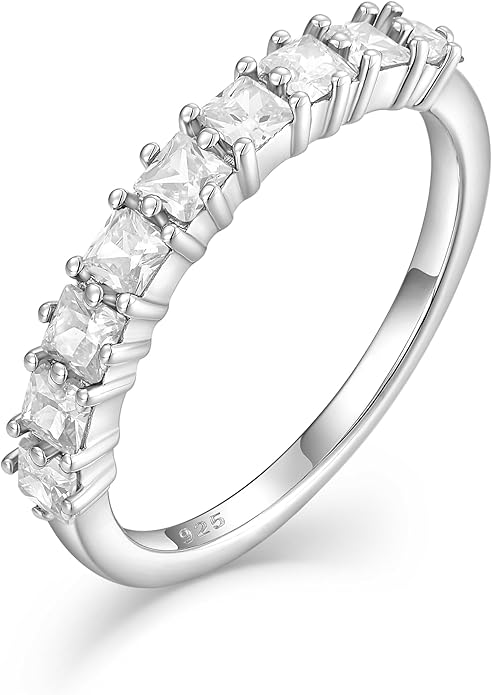 Princess Cut Stackable Rings 925 Sterling Silver Eternity Rings Birthstones Jewelry for Women Size 5-10