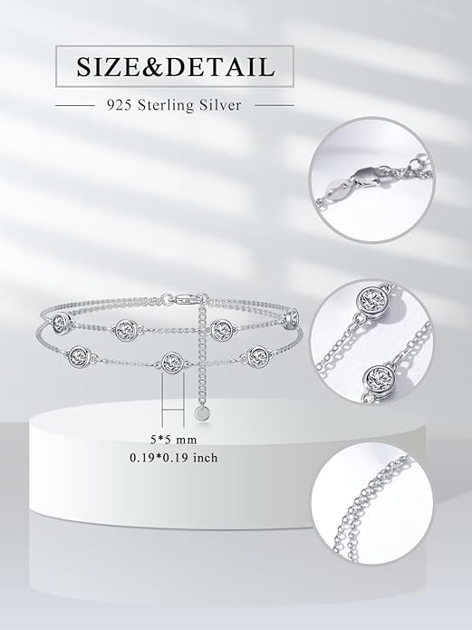 Dorunmo Birthstone Anklet Bracelets for Women 925 Sterling Silver Birthday Mother's Day Jewelry Gifts for Wife Mother Her