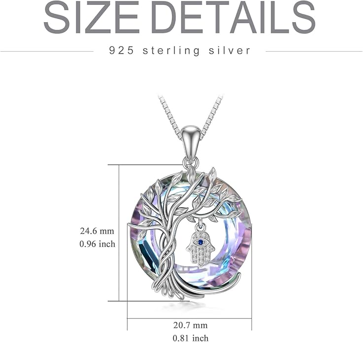 TOUPOP Evil Eye Necklace 925 Sterling Silver Tree of Life Circle Crystal Pendant Necklace Protection Jewelry Amulet Christmas Gifts for Women Her