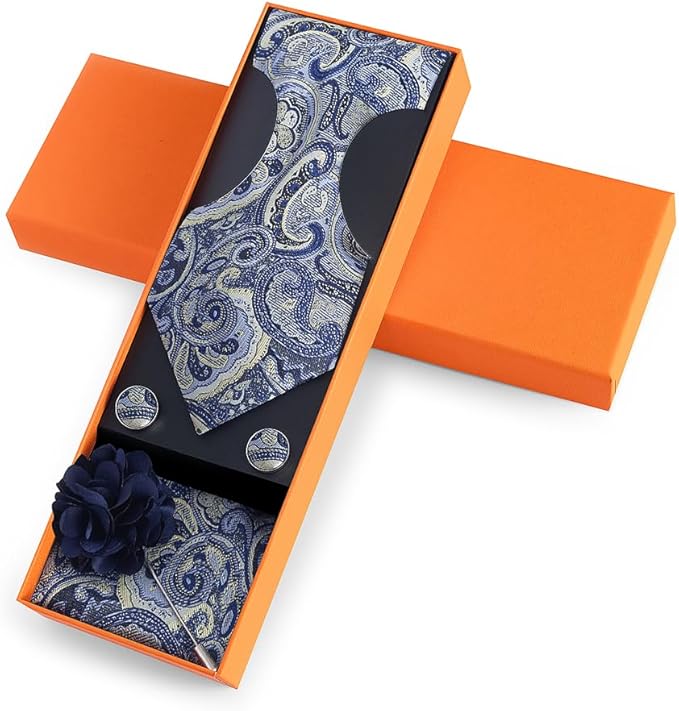 joy alice Ties Set Men Mixed Color Necktie Handkerchief Cufflinks Brooch 3.15 Formal