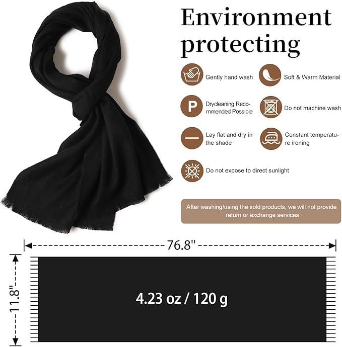 WASALUYA Wool Scarf for Women & Men, 100% Wool Scarves Wrap Shawl with Tassels, Elegant Soft Winter Scarf for Fall and Winter