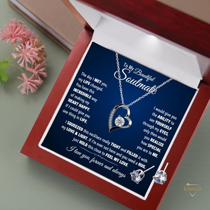 To My Soulmate Necklace For Women, Soul Mate Jewelry for Women, Future Wife Gifts, To My Wife Necklace from Husband, Gifts for Girlfriend, Pendant With Message Card