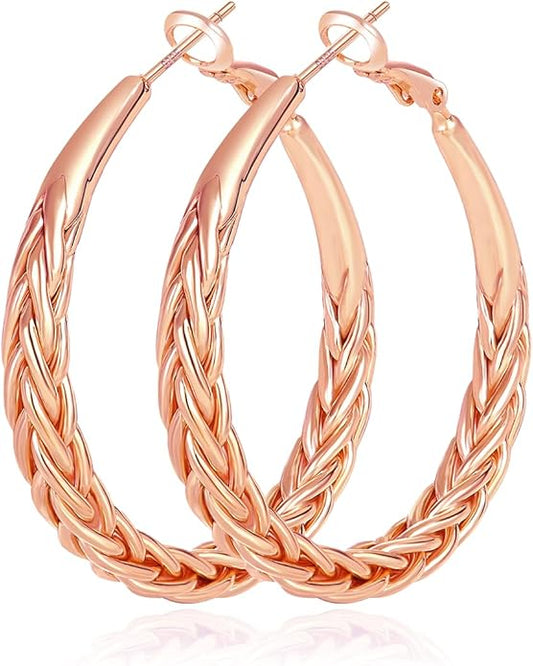 Silver Hoop Earrings for Women Trendy Hypoallergenic 925 Sterling Silver Post Hoop Earrings Lightweight Thick Twisted Large Silver Hoop Earrings 30/40/50MM