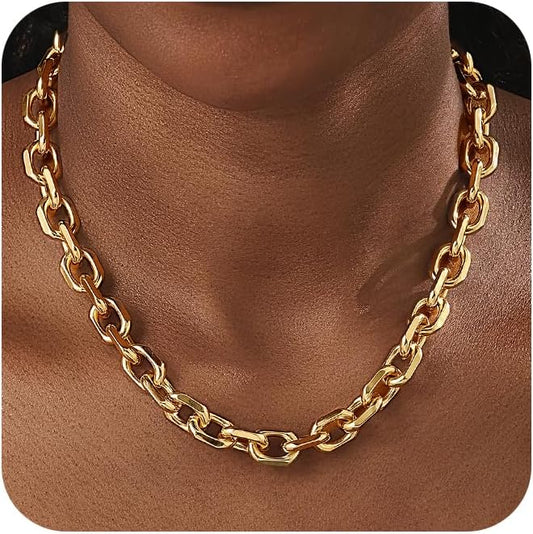 Moodear Layered Necklace for Women Trendy Chunky 14K Gold Plated/Sliver Plated Chain Necklace Cuban Link Paperclip Chain Toggle Clasp Necklace Fashion Jewelry