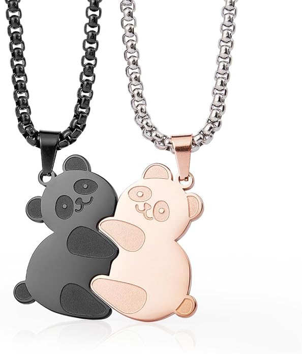 Colentine Panda Couples Necklace Cute Panda Hugging Puzzle Matching Necklaces Gift for Valentines Day