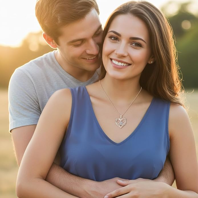 Birthstone Heart Necklace for Women Wife Girlfriend Mom Daughter Gifts S925 Silver Jewelry For Anniversary Rose Gold Gifts For Birthday Christmas Mothers Valentines Day