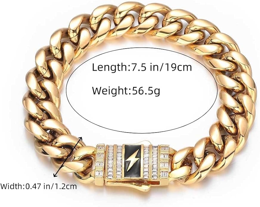 18K Gold Bracelet Cuban Chain Cold 18K Gold Hip Hop Miami Solid Cuban Chain Bracelet Men's Mosan Diamond Buckle Men's Gift