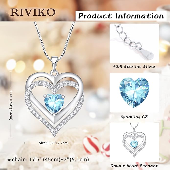 RIVIKO Infinity Heart Symbol Necklace for Women 925 Sterling Silver Love Heart Pendant Valentine's Day Mother's Day Anniversary Birthday Christmas Jewelry Gifts for Women Mom Wife Sister Her Friends