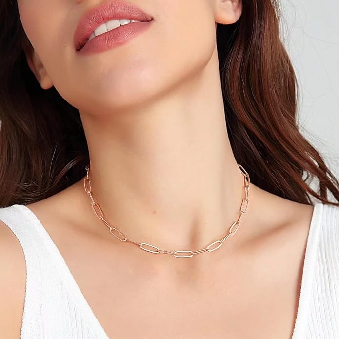 Ursteel Layered Initial Necklaces for Women, 14K-Gold-Plated Dainty Layering Paperclip Chain Necklaces for Women Jewelry