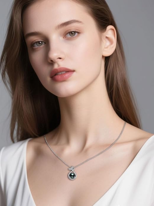 KANNSOAR Tahitian Black Pearl AAAA 18K Gold Plated Sterling Silver Trendy Pendant Necklace for Women Wife Mom Girlfriend Valentine Her Jewelry Gift for Anniversary Birthday Christmas