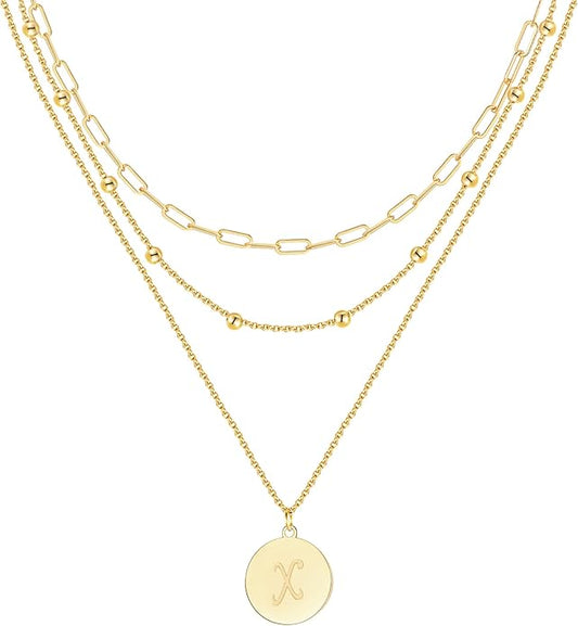 KSF Gold Layered Necklaces for Women Trendy - 18K Gold Plated Layered Choker Initial Letter Coin Pendants Necklace Stack Paperclip Chain Gold Jewelry Gifts Set Non Tarnish