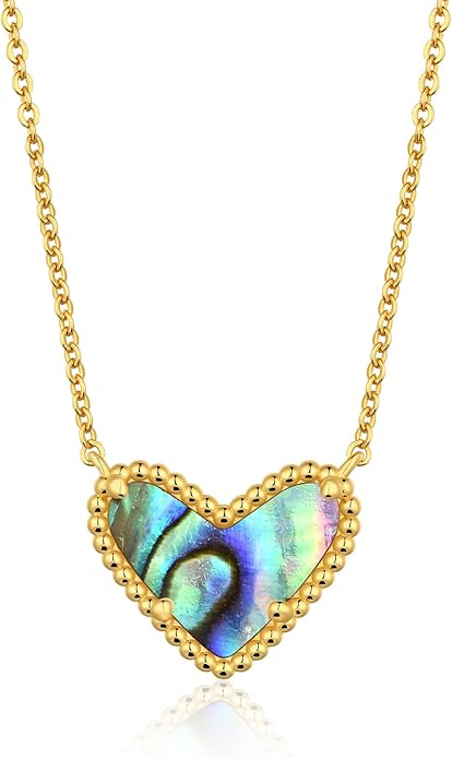 Heart Necklace for Women Dainty 14K Gold Filled Necklace Cute Heart Pendant Adjustable Chain Necklace Trendy Non Tarnish Gold Mother of Pearl Necklace for Wedding Christmas Valentines Day Gifts