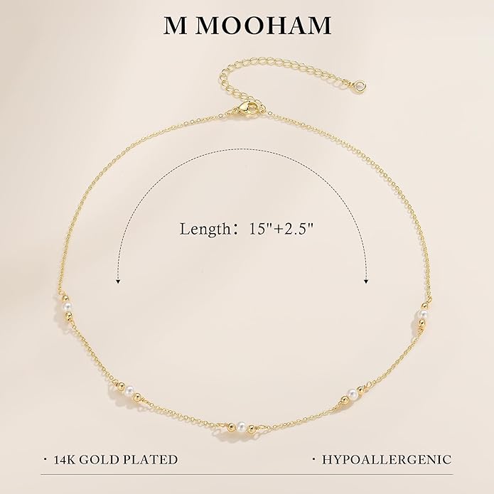 M MOOHAM Gold Clover Heart Pearl Butterfly Star flower Choker Necklace for Women - Dainty 14K Gold Plated Cubic Zirconia Cute Station Necklaces for Women Trendy Prom Jewelry Gifts
