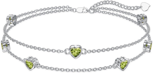 Dorunmo Heart Birthstone Anklet Bracelets for Women 925 Sterling Silver Birthday Jewelry Best Mother's Day for Women Wife