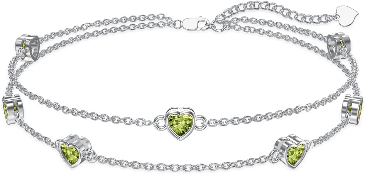 Dorunmo Heart Birthstone Anklet Bracelets for Women 925 Sterling Silver Birthday Jewelry Best Mother's Day for Women Wife